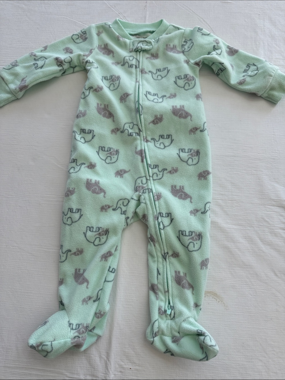 Mint Green Elephant Print Footed One-Piece Pajama